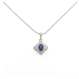 Autre Marque Pt900 Pt850 Sapphire Diamond Necklace Blue