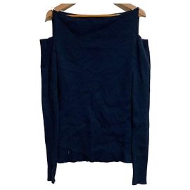 Autre Marque Pull en maille à épaules dénudées et détails perles ADEAM FOXEY Bleu Bleu Marine