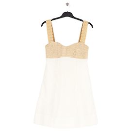 Autre Marque CLEA Weißes Leinenkleid mit beigem Crochet Oberteil Weiß
