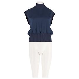 Autre Marque FLORERE Navy Blue Ribbed Turtleneck Sleeveless Top Navy blue