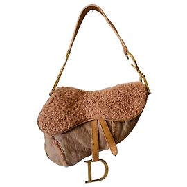 Dior Saddle Tasche aus Leder und Shearling Pink Beige