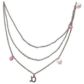 Collier Dior trois rangs perles et cristaux Argenté Rose