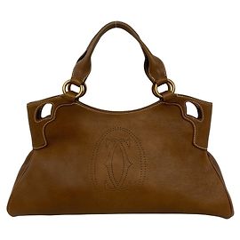 Bolsa de mão Cartier Vintage Marcello em couro perfurado com logo Marrom