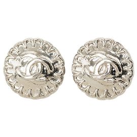 Chanel Coco Mark Vintage Runde Clip-Ohrringe Silber