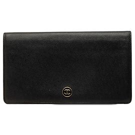 Portafoglio lungo bi-fold Chanel Coco Mark Button Nero