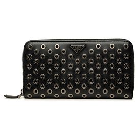 Portefeuille long Prada en cuir noir Noir