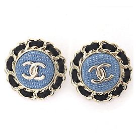 Chanel Coco Mark Stud Earrings Black Blue Golden