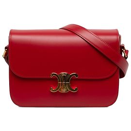 Céline Celine Red Classique Shiny Calfskin Triomphe Crossbody Rouge