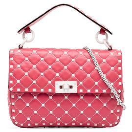 Bolso Satchel Valentino Pink Medium Lambskin Free Rockstud Spike Rosa