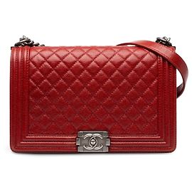 Chanel Red Medium Quilted Caviar Boy Flap Red Dark red