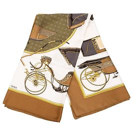 Lenço de seda Hermès Brown Les Voitures A Transformation 90 Marrom