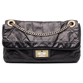Chanel Black Medium Perforated Calfskin Reissue 2.55 Drill Flap Nero