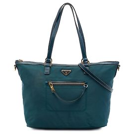 Sac cabas convertible Prada en Tessuto bleu avec garnitures en Saffiano et fermeture éclair frontale Bleu Autre