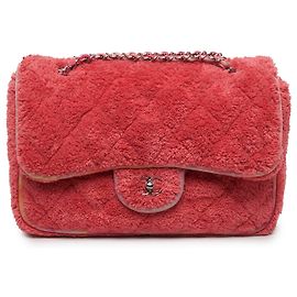 Chanel Pink Jumbo Quilted Terry Cloth Ribbon Flap Rosa