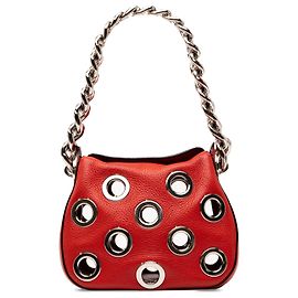 Prada Red Vitello Daino Handtasche mit Ösen Rot