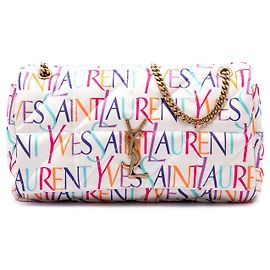 Autre Marque Sac à épaule Jamie Saint Laurent en soie blanche Medium Carre Rive Gauche Print Patchwork Blanc