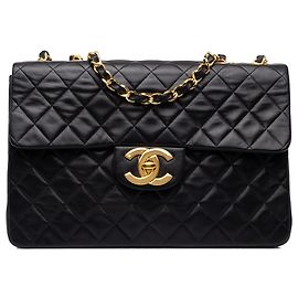 Chanel Black Maxi XL Classic Lambskin Single Flap Black