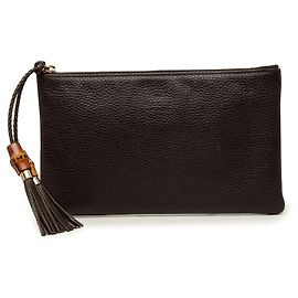 Pochette Gucci en cuir de veau marron avec bambou Marron Marron foncé