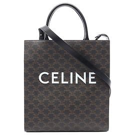 Céline Celine Cabas Vertical Medium Triomphe de lona revestida marrón Castaño Marrón oscuro