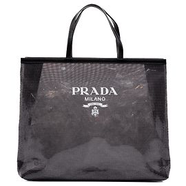 Prada Black Large Sequined Mesh Logo Tote Black