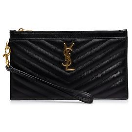 Autre Marque Saint Laurent Black Grain De Poudre Chevron Monogram Bill Pouch Nero