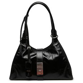 Borsa a tracolla Prada Medium in vitello lucido nero Nero