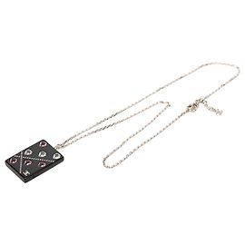 Colar com pendente Chanel Black CC em latão, acrílico e strass Preto