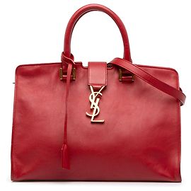 Autre Marque Saint Laurent Red Small Leather Monogram Downtown Cabas Satchel Rot