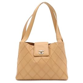 Chanel Flap Wild Stitch Coco Mark Turnlock Handtasche Beige