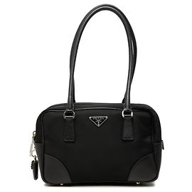 Borsa Tote Prada con placca logo triangolare Nero