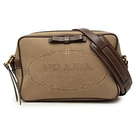 Prada Triangle Logo Plate Jacquard Crossbody Shoulder Bag Brown