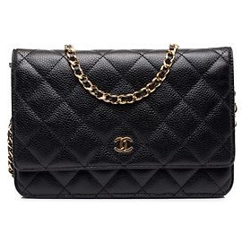 Bolsa de Ombro com Corrente Chanel Coco Mark Matelassé Classic Wallet Preto Dourado