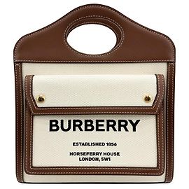 Burberry Logo Pocket Leather with Check Canvas Mini Marrom