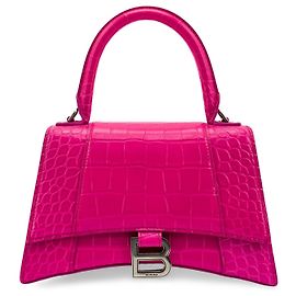 Balenciaga Hourglass Top Handle Crocodile Embossed Leather XS Rosa