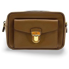 Prada Pushlock Pocket Camera Saffiano Leather Small Marrom