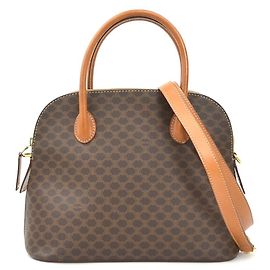 Céline Celine Macadam Coated Canvas Leather Handbag Brown