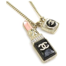 Collar diseño de lápiz labial Chanel Coco Mark Negro Rosa Dorado