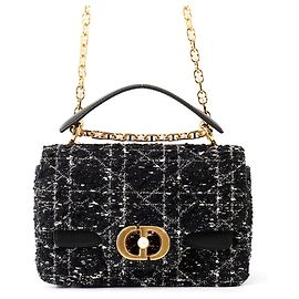 Christian Dior Jolie Small Tweed Handbag Black White