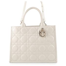 Christian Dior Macro Cannage Book Tote Medium White