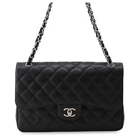 Borsa a tracolla con catena Chanel in vitello grana nera Nero