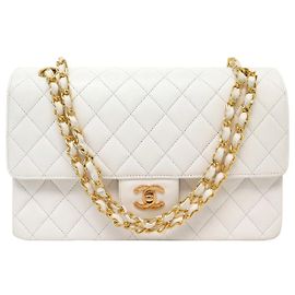 VINTAGE NEU CHANEL TIMELESS CLASSIQUE LARGE 27CM HANDTASCHE WEISSES LEDER Weiß