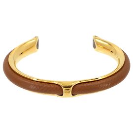 Hermès Bracelete Rígido Hermes Kyoto Marrom Dourado