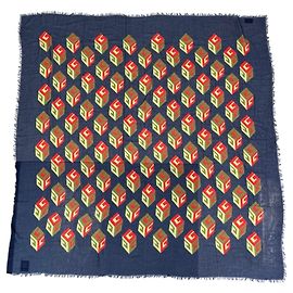 Estola de seda e rayon Gucci Cube Logo Azul marinho