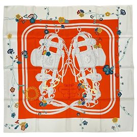 Hermès Hermes Brides de Gala Floral Seidentuch 90 Weiß Orange