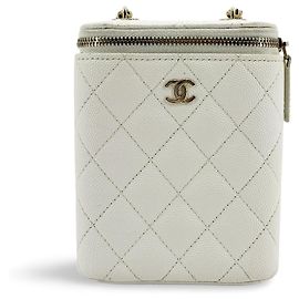 Chanel Vertical Classic Vanity Case with Chain Quilted Caviar Mini Blanco
