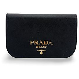 Prada Convertible Flap Clutch Saffiano Leather Small Black