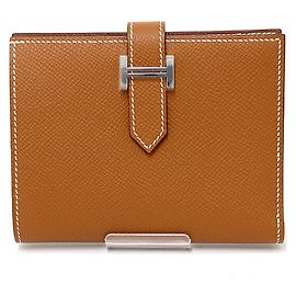 Hermès Portefeuille bi-fold Hermes Bearn Compact en cuir Epsom Gold Brown Marron