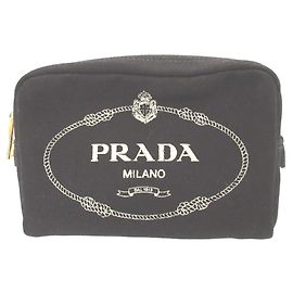 Prada Canapa 1NA021 Handtasche Pouch aus Canvas Schwarz Schwarz