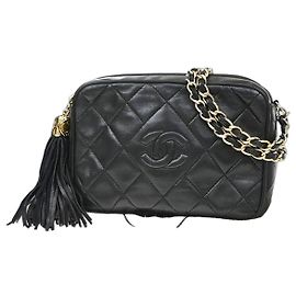 Chanel Vintage Camera Tassel Quilted Leather Mini Schwarz