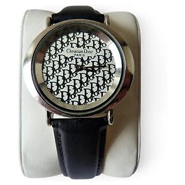 Christian Dior Oblique Monogram Women's Watch Black Leather Black White